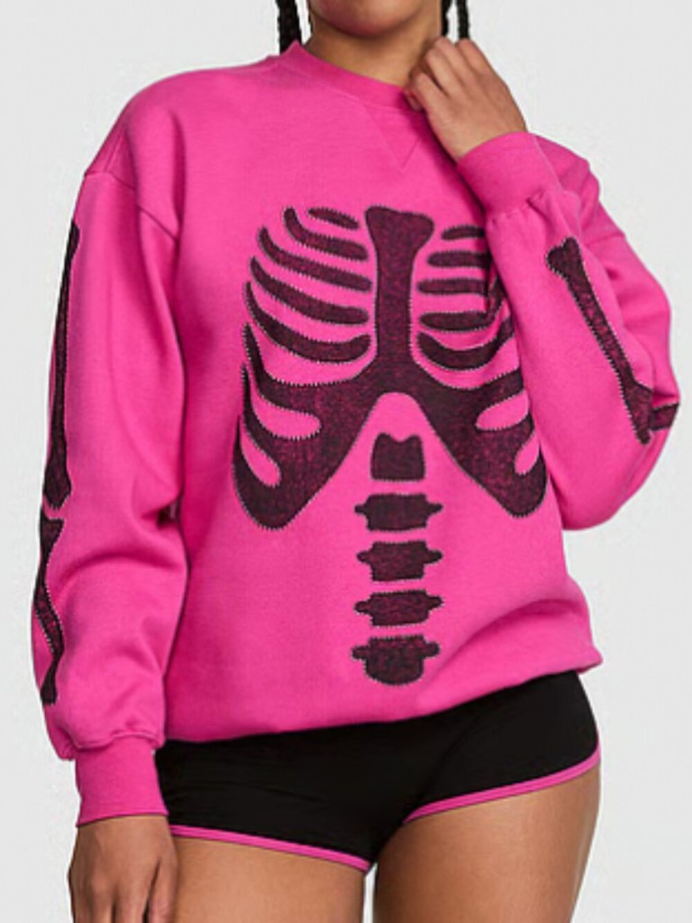 ☠️💕 PINK Victoria's Secret Halloween Skeleton Fleece Crew Sweatshirt - NWT